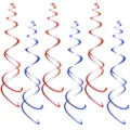 Nahaufnahme von roten und blauen spiralförmigen Party-Hängedekorationen für feierliche Anlässe. - Hängende Spiralen 6Stk