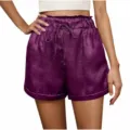 Women's purple satin casual shorts high waist drawstring relaxed fit summer daily wear - S / Bottoms / Red