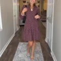 Women V-Neck Long Sleeve Geometric Print Tiered Dress Casual Fall Daily Outfit Chic - Brick Red