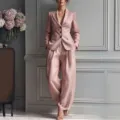 Pink blazer and wide-leg trousers suit set, elegant casual two-piece outfit for women. - XS / Top And Bottom / Pink