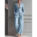 Light blue women suit blazer and loose trousers set casual chic autumn outfit fashion - XS / Top And Bottom / Sky Blue