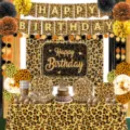 Cheetah Leopardenmuster Geburtstag Party Deko Set mit Banner Luftballons Torte Topper - Gold Leopardenmuster - 7 Zoll Teller / 10er Pack / Gold