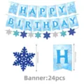 Blue snowflake birthday banner set with glitter letters and hanging snowflake ornaments. - Blue Snowflake Banner / Set of 24
