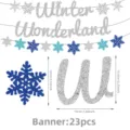 Glitter snowflake banner winter wonderland party decorations blue silver hanging decor set - Winter Wonderland Theme Banner / 23 Pieces/Pack