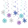 Hanging metallic snowflake swirl decorations for winter wonderland party ceiling decor. - Blue Snowflake Hanging Swirls / Set of 6