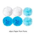 6 Pezzi Pompon di Carta Decorazioni Appese Fiori di Carta Velo Blu Bianco Set per Festa - Pom Pon di Carta Fiocco di Neve Blu