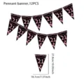 Black pink 21st birthday pennant banner 12pcs party hanging decoration flags set. - 21st Birthday Style / Set of 12