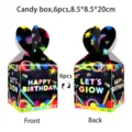 Neon Geburtstag Party Schachtel 6er Set, coole schwarze Geschenkkartons 8.5x8.5x20 cm groß. - Neon-Stil Süßigkeitenbox / 6 Stück/Packung (Süßigkeitenbox)