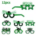 12pz Accessori Foto Festa di Laurea 2026 Occhiali di Carta Glitterati Verdi Decorazioni - Occhiali di Graduazione Verde