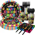 Cinco de Mayo Party Geschirr Set mit Teller Bechern Servietten und Besteck für Feiern - 7-teiliges Set (Cinco De Mayo) / 7 Zoll Tellerx10, 9 Zoll Tellerx10, Serviettenx20, Becherx10, Bestecksetx30