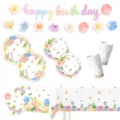 Lente Vlinder Wildbloem Verjaardag Feest Servies Set en Banner Feestelijke Decoratie - 6-Delig Servies Set (Vlinder Bloemen) / 66 Stuks