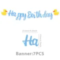 Bannière Joyeux Anniversaire bleue pailletée avec joli canard jaune décoration de fête 7PCS - Bannière