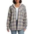 Women's casual plaid sherpa lined hooded jacket long sleeve fleece button down shacket coat - Light Khaki