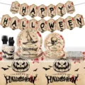 Halloween Party Zubehör Set mit dekorativem Banner Pappteller Bechern und Tischdecke. - Vintage Halloween / 7 Zoll 10 STK
