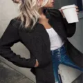 Women's Winter Thickened Herringbone Coat Long Sleeve Street Style Outerwear - Gray - S / Tops / Black