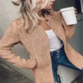 Women's thick woolen coat autumn winter street fashion casual long outerwear detail view - S / Tops / Khaki