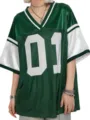Loose fit American style green and white colorblock jersey with number 01 print. - S / Tops / Green