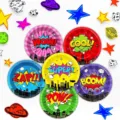 Superhelden Comic Party Pappteller Set, farbiges Einweggeschirr Detailansicht groß. - 9 Zoll 60 Stück/Packung / Mehrfarbig (Mischpackung)