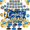 2025 Abschlussfeier Dekoration Set mit blauem und goldenem Banner sowie Luftballons. - Banner / 15 Stück/Packung (Blau Gold Abschluss 2025)