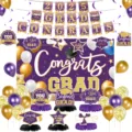 2025 abschluss party dekoration set mit hintergrund banner luftballons tischdeko - Banner / 15 Stück/Packung (Lila Gold Abschluss 2025)