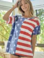 American flag distressed short sleeve casual loose women t-shirt summer detail view - S / Tops / Sapphire Blue