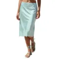 Close-up view showing the elegant satin texture and delicate lace hem trim of the skirt. - S / Emerald Green