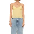 Top de tirantes amarillo plisado de encaje con finos tirantes y detalle de lazo verano. - S / Amarillo