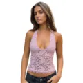 Europäischer Stil rosa Spitze schmale Halfter Weste, elegantes florales ärmelloses Top Damen. - S / Rosa