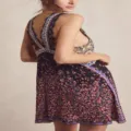 Boho Blumenmuster V-Ausschnitt Spitzenbesatz Slipkleid, detailierte Ansicht Sommerkleid. - S / Dunkelblau