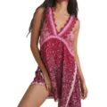 Böhmisches Blumendruck V-Ausschnitt Spitzenkante Trägerkleid Sommer Damenmode neu - S / Fuchsia