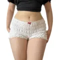 Pantalones cortos de tiro bajo con volantes de encaje, estilo sexy ajustado casual. - S / Blanco