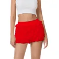 Women's sexy low-waist ruffled layered lace miniskirt shorts solid color beach wear. - S / Red