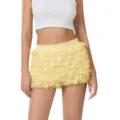 Women yellow tiered lace ruffle mini skirt lolita low waist cute shorts summer apparel - S / Yellow