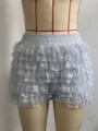 Women Lolita Sweet Multi-Layer Lace Ruffle Shorts Elastic Waist Cute Bloomers Apparel - S / Light Gray
