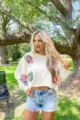 Damen Strass Football Sweatshirt lässig Rundhalsausschnitt Langarm Oberteil Herbst - S / Weiß