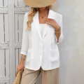 Weisser Damen Blazer 3/4 Arm leichter Sommer Cardigan elegante Freizeit Anzugjacke - S / Oberteile / Weiß