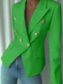 Blazer verde brillante de doble botonadura con elegantes botones dorados y corte entallado. - Verde