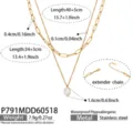 Elégant collier double en acier inoxydable avec pendentif perle d'eau douce pour femme. - Or