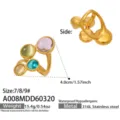 Anello in acciaio inossidabile placcato oro con pietra occhio di gatto multicolore. - Taglia 7 / Stile Patchwork Geometrico Multi-Pietra (A008) / Oro