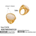 Anello da donna in acciaio inossidabile dorato con pietra occhio di gatto ovale - Taglia 7 / Stile Occhio di Gatto con Motivo a Voluta Traforato (A007) / Oro