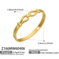 Stainless steel gold plated geometric bangle bracelet detail view showing dimensions and specs. - Z166-Gold Bracelet