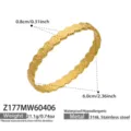 Gold stainless steel camellia flower texture bangle bracelet detail view showing dimensions. - Z177-Gold Bangle
