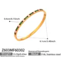 Stainless steel zirkon bangle detail showing dimensions, weight and waterproof material specs. - Colorful Enamel Geometric Style (Z603) / Width 0.4cm Diameter 6.1cm / Gold