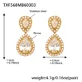 Pendientes colgantes de acero inoxidable con circonita en forma de gota de lujo. - Pendientes Dorados (TXF568)