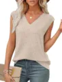Zomer casual mode V-hals effen kleur mouwloos pullover tanktop voor vrouwen detail - S / Tops / Abrikoos