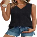 Detalle de chaleco de punto sin mangas con cuello en V de color liso para mujer en verano. - S / Tops / Negro