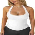 Estate sexy vestibilità slim scollo all'americana smanicato top in maglia a costine donna - Taglia S / Top / Bianco