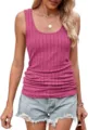 Close up of women pink ribbed knit tank top summer casual slim sleeveless top apparel details. - S / Tops / Orange Red