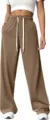 Detailed view of women high waist loose casual sweatpants with adjustable white drawstring. - S / Sapphire Blue