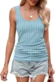 Close-up view of the ribbed knit fabric texture and slim fit design of the casual blue tank top. - S / Tops / Blue